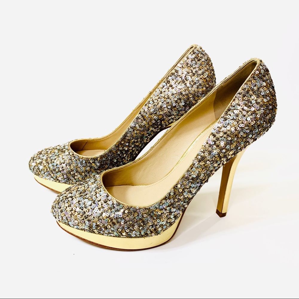 Joan & David Heels Platform Gold Sequin - image 5